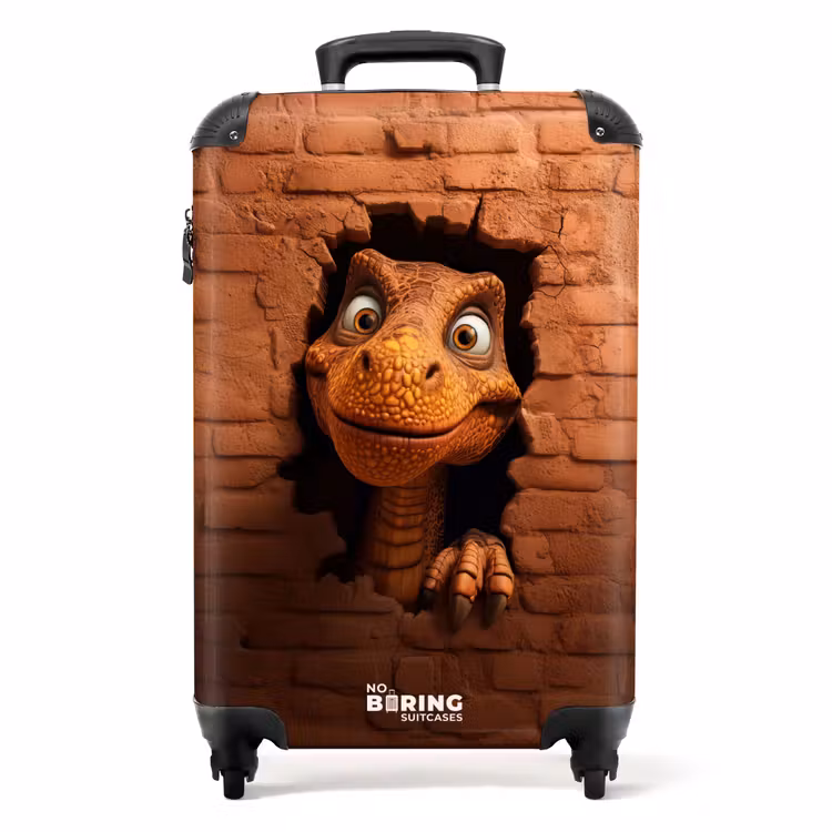 Suitcase - Dino with wide smile in brick wall — 1