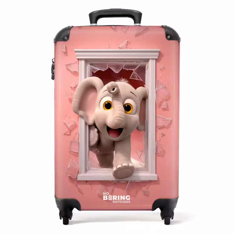 Suitcase - Elephant breaks through pink glass window — 1