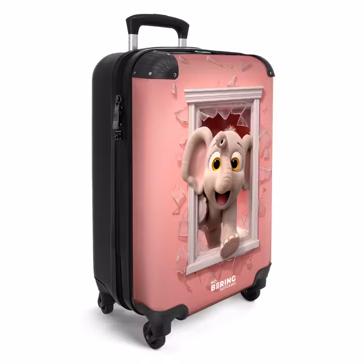 Suitcase - Elephant breaks through pink glass window — 2