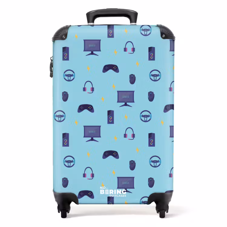 Suitcase - Gamer pattern with gaming accessories on blue — 1
