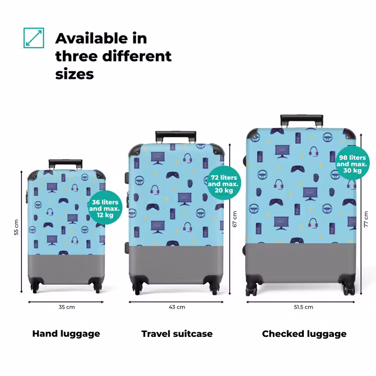 Suitcase - Gamer pattern with gaming accessories on blue — 3