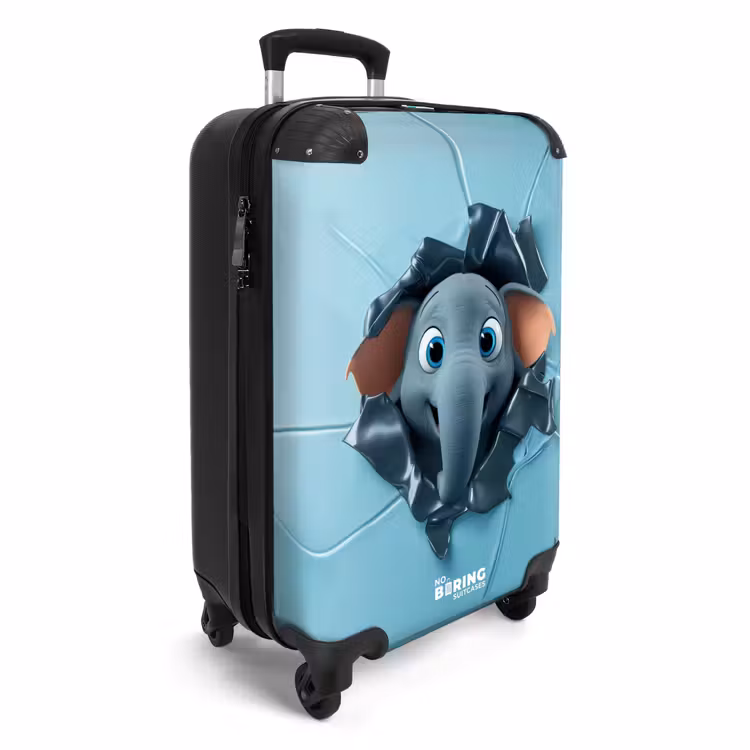 Suitcase - Happy elephant looks through torn background — 2