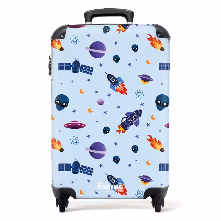 Suitcase - Space and alien pattern on light blue — 1