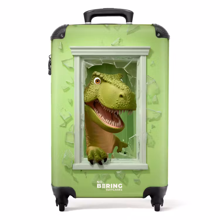 Suitcase - T-rex breaks through green glass window — 1