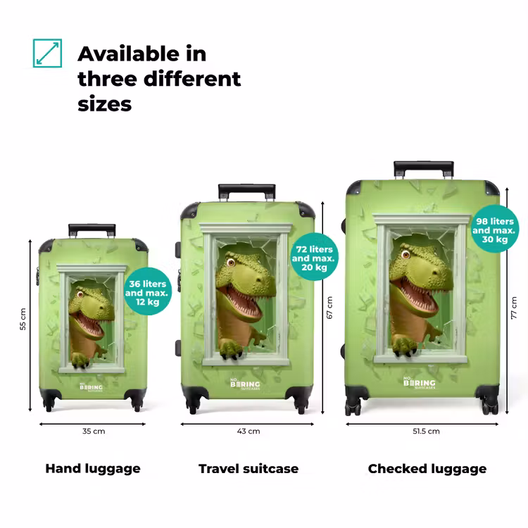 Suitcase - T-rex breaks through green glass window — 3