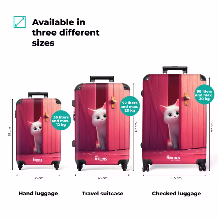 Suitcase - White cat peeks through pink door — 3