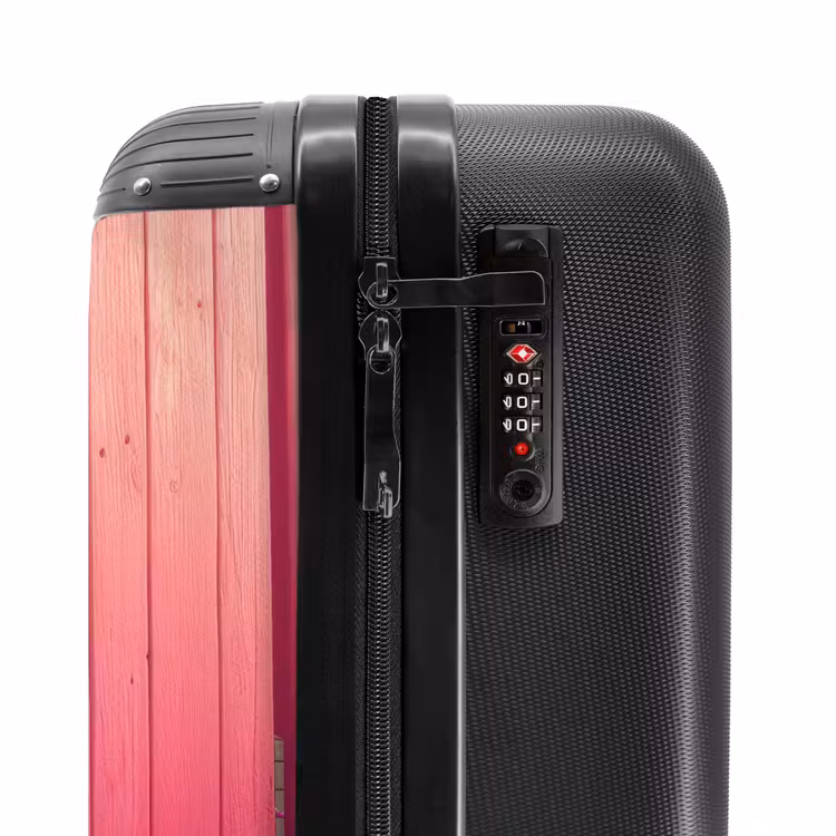 Suitcase - White cat peeks through pink door — 6