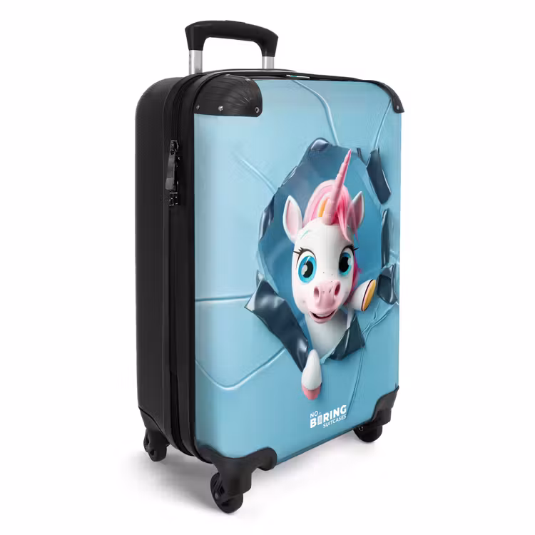 Suitcase - White unicorn comes through blue plastic — 2