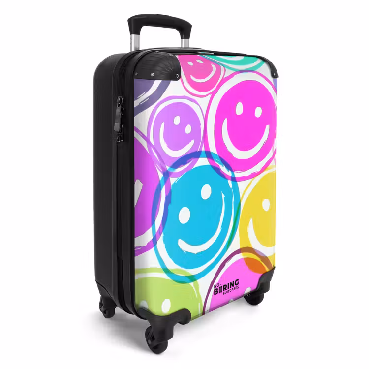 Suitcase - Colored smiley faces on a white background — 2