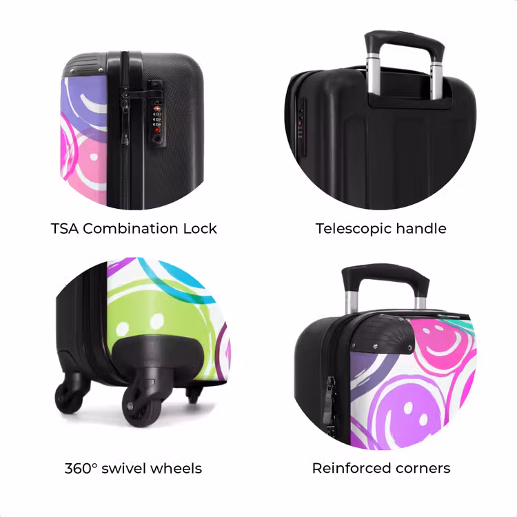 Suitcase - Colored smiley faces on a white background — 8