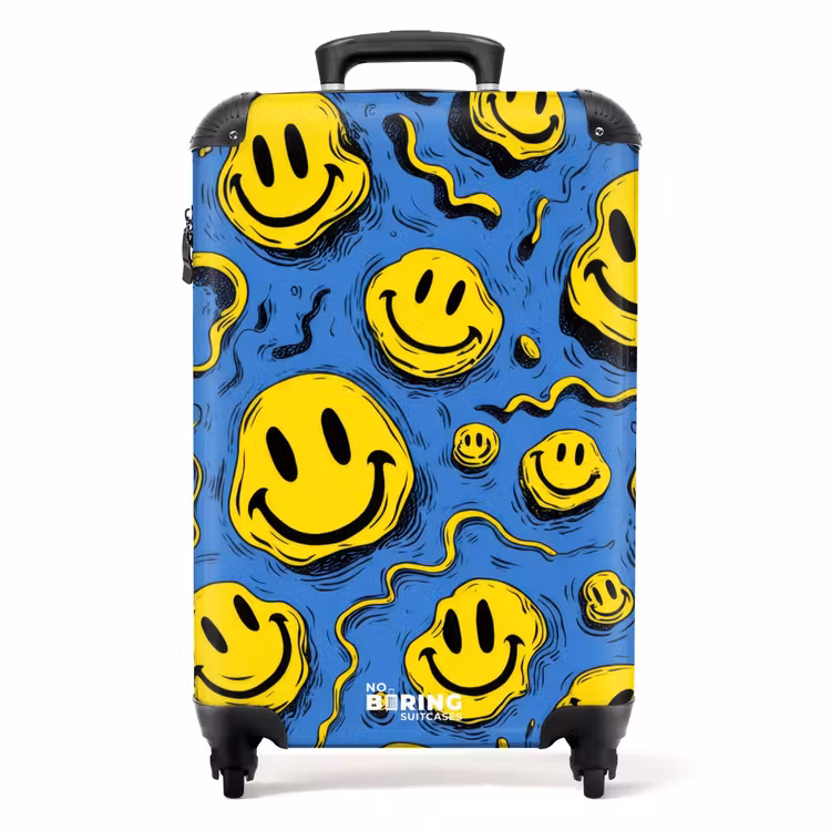 Suitcase - Yellow squiggly smiley faces on a blue background — 1