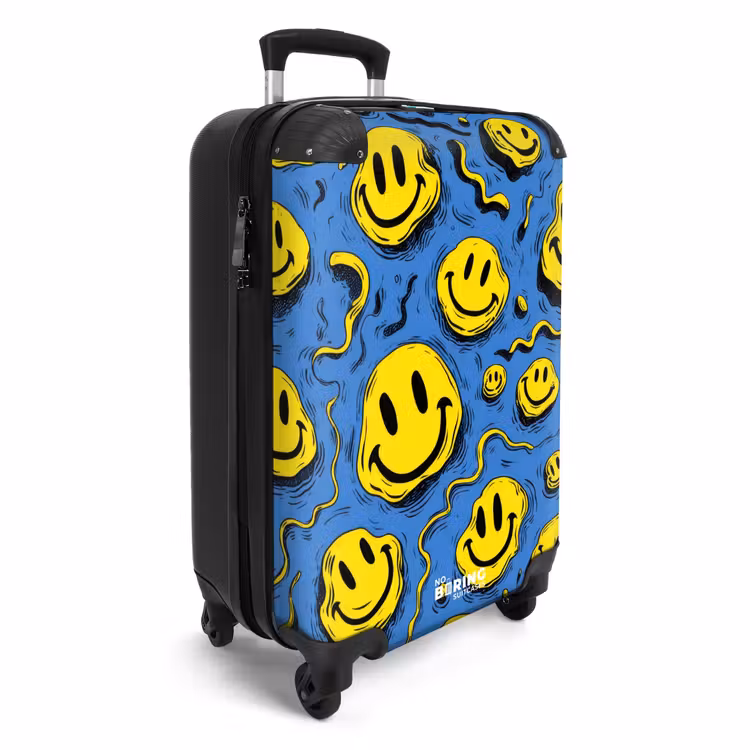 Suitcase - Yellow squiggly smiley faces on a blue background — 2