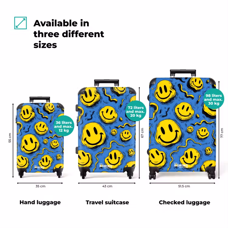 Suitcase - Yellow squiggly smiley faces on a blue background — 3