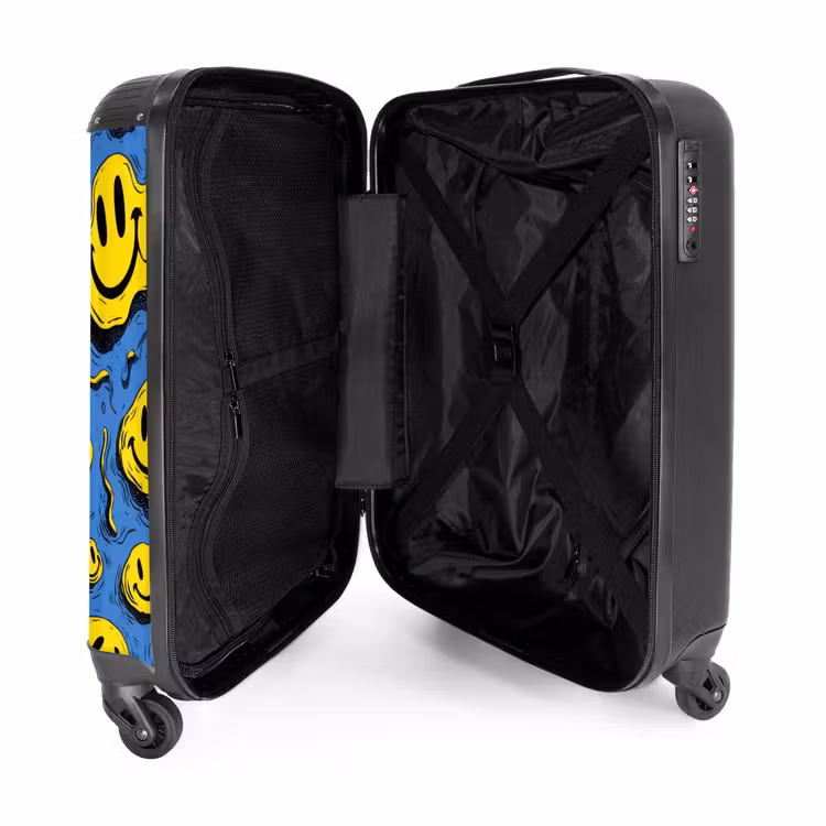 Suitcase - Yellow squiggly smiley faces on a blue background — 5