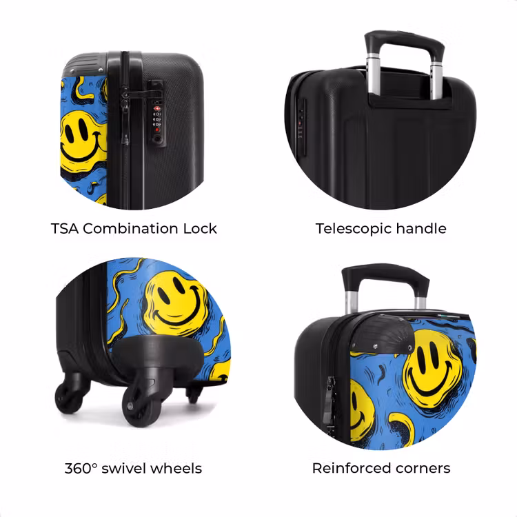 Suitcase - Yellow squiggly smiley faces on a blue background — 8