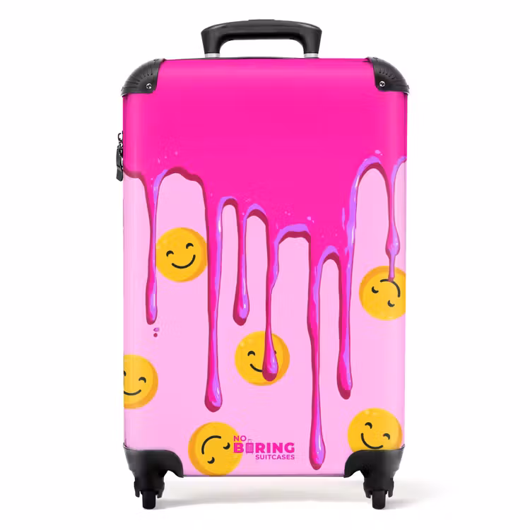 Suitcase - Dripping pink paint over smiley faces — 1