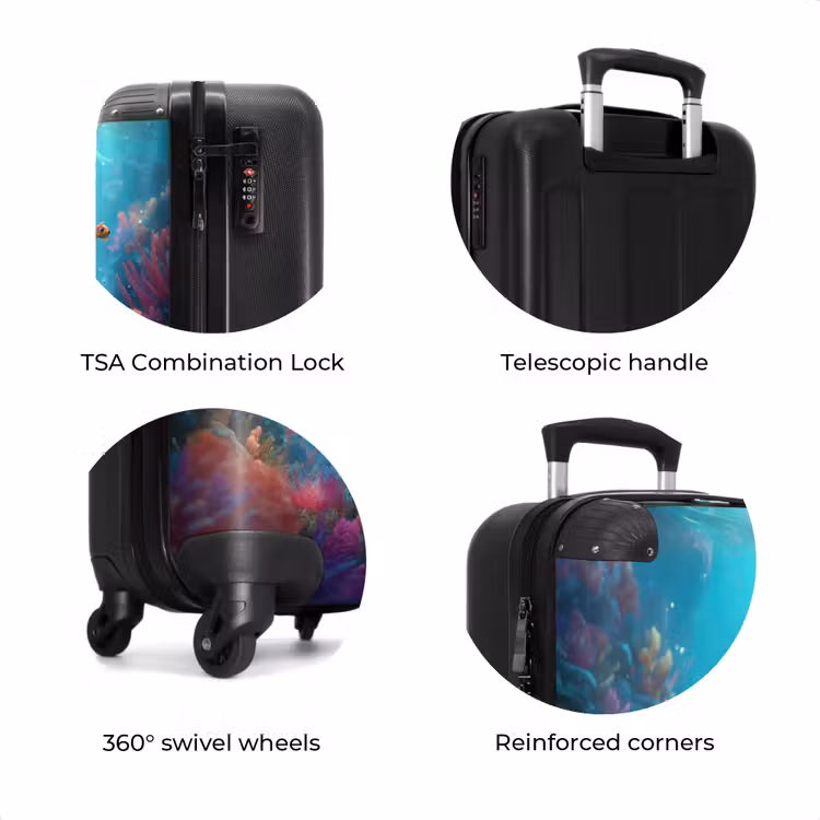 Suitcase - Happy shark in colorful coral reef — 8
