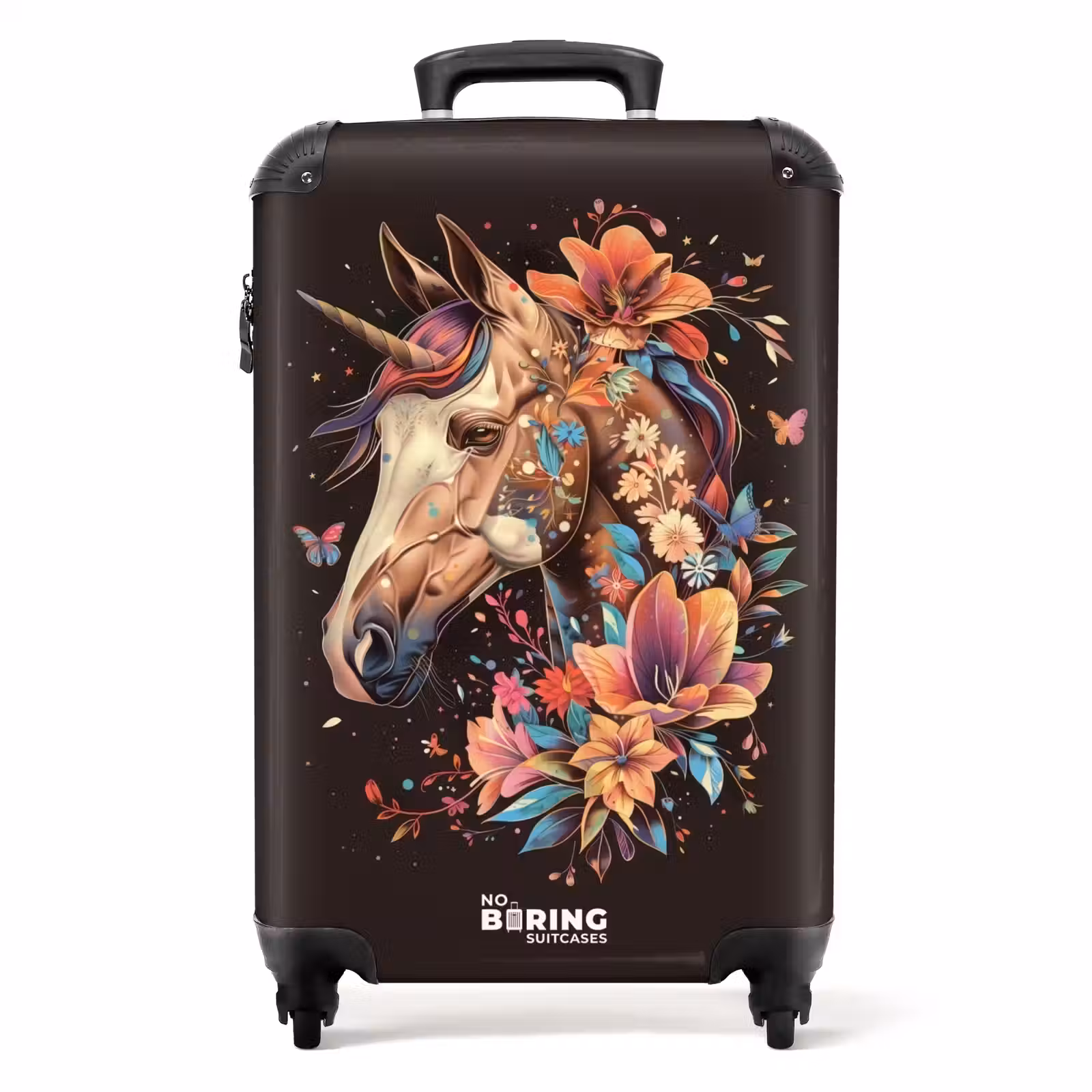 Suitcase - Unicorn and Flowers on Black Background — 1
