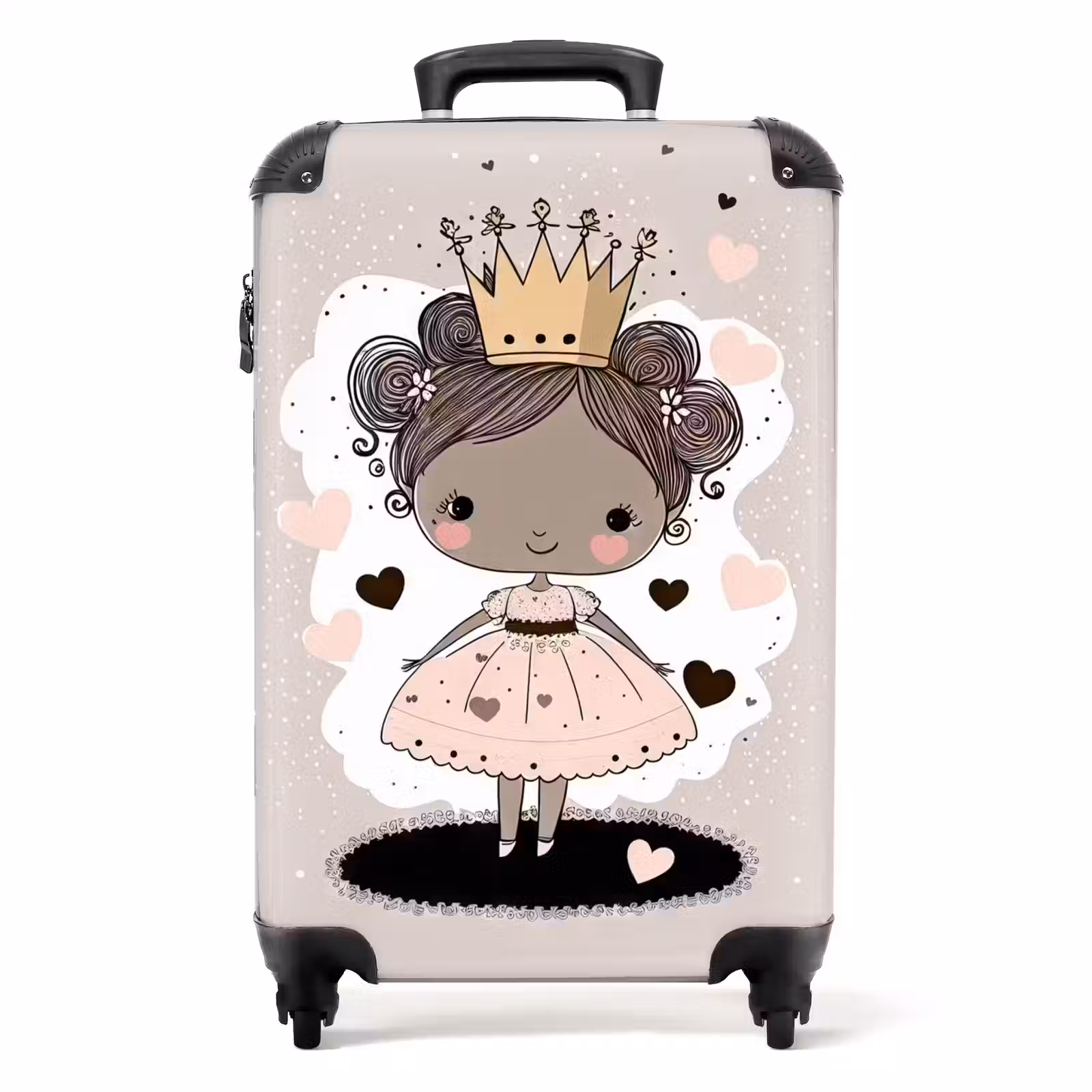 Suitcase - Princess on colored background with pink and black hearts — 1