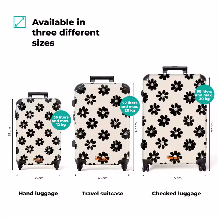 Suitcase - Daisies - Graphic - Black - Beige — 3