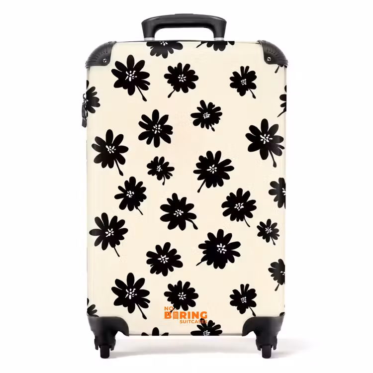Suitcase - Daisies - Graphic - Black - Beige — 1