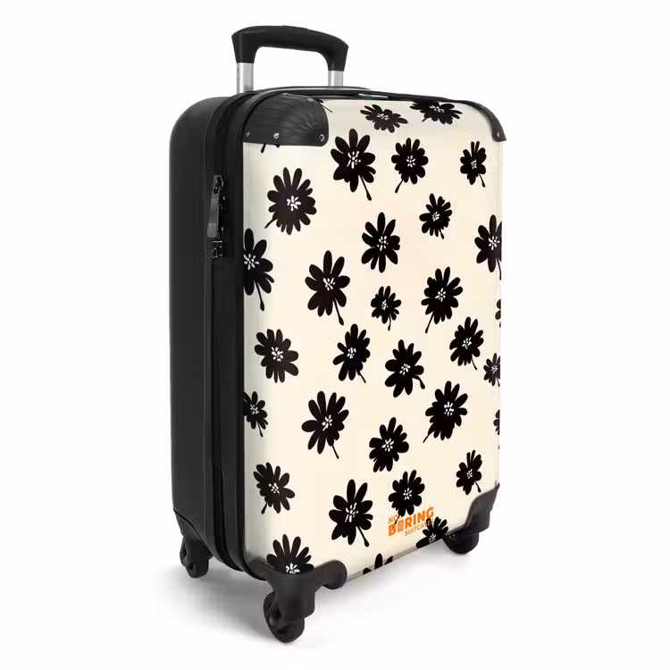 Suitcase - Daisies - Graphic - Black - Beige — 2