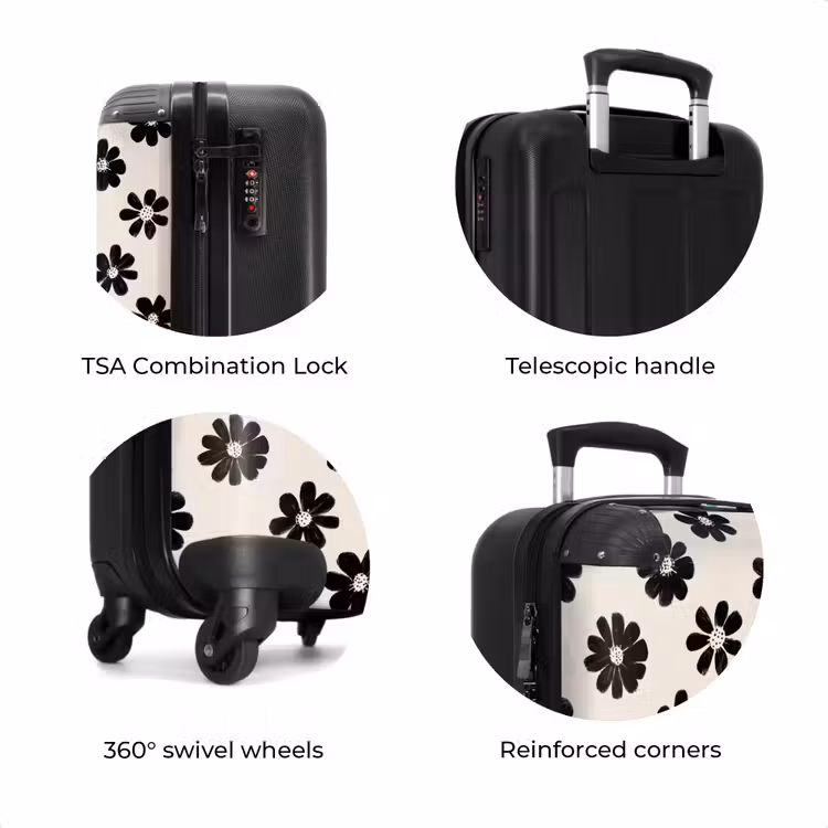 Suitcase - Daisies - Graphic - Black - Beige — 8
