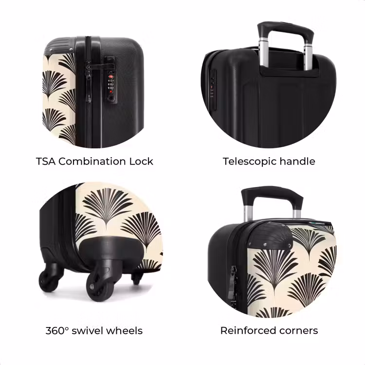 Suitcase - Fans - Botanical - Black - Beige — 8