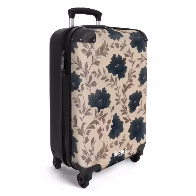 Suitcase - Motif - Flowers - Black - Beige — 2