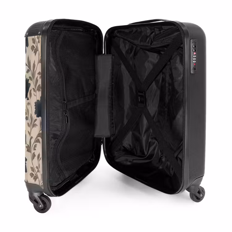 Suitcase - Motif - Flowers - Black - Beige — 5