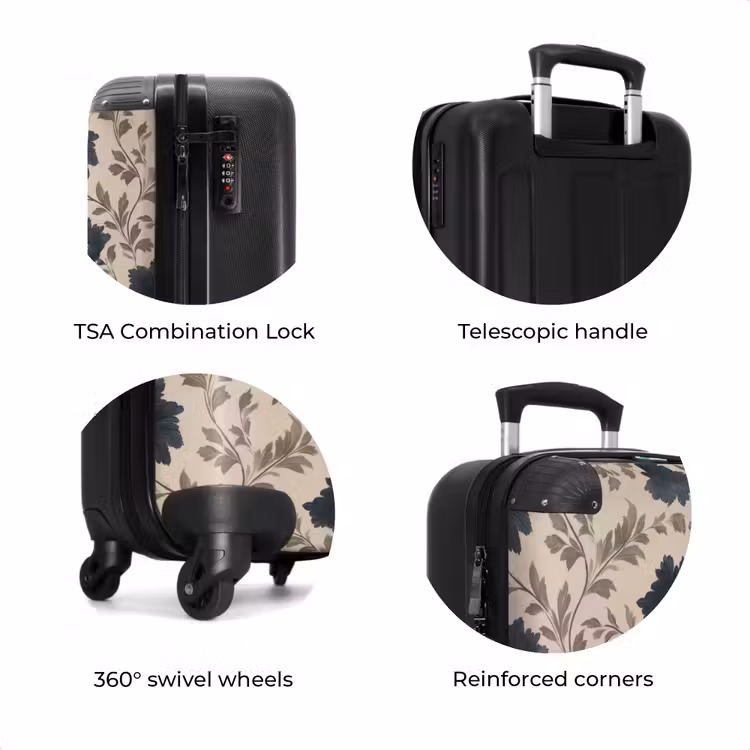 Suitcase - Motif - Flowers - Black - Beige — 8