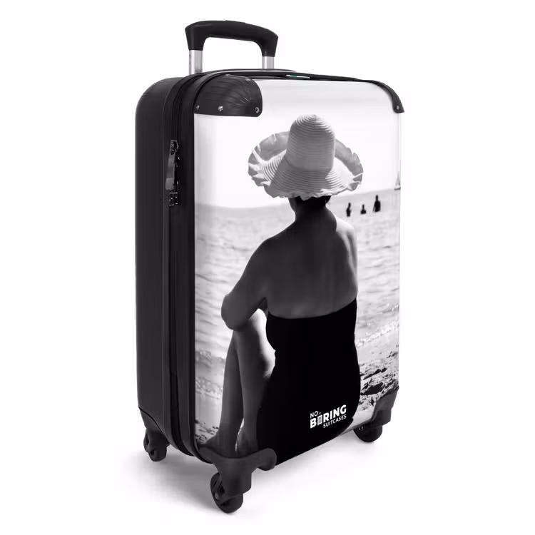 Suitcase - Sun hat - Beach - Black - White — 2