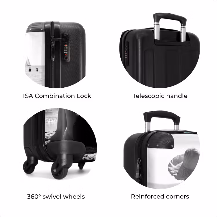 Suitcase - Sun hat - Beach - Black - White — 8