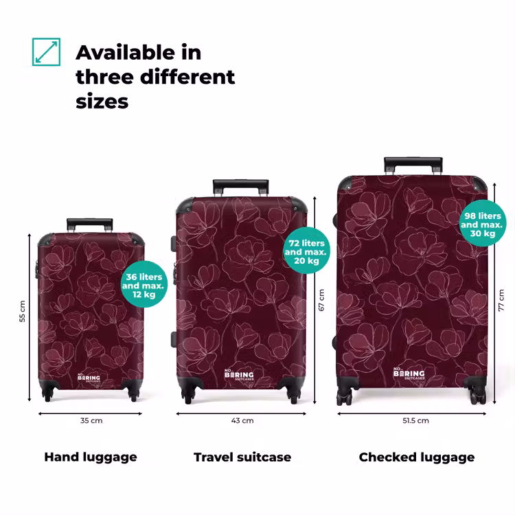 Suitcase - Flowers - Pattern - Burgundy — 3