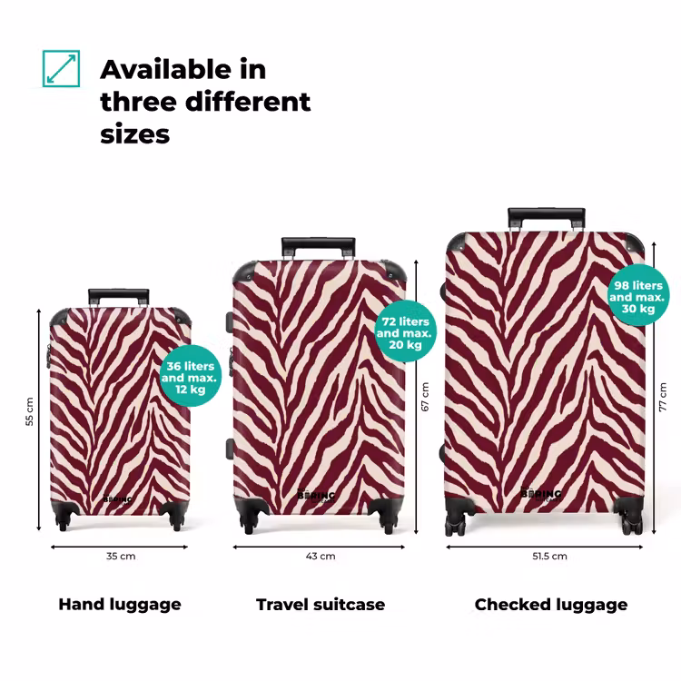 Suitcase - Zebra - Motif - Bordeaux - Red — 3