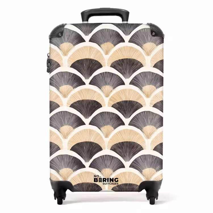 Suitcase - Fan - Pattern - Black - Beige — 1