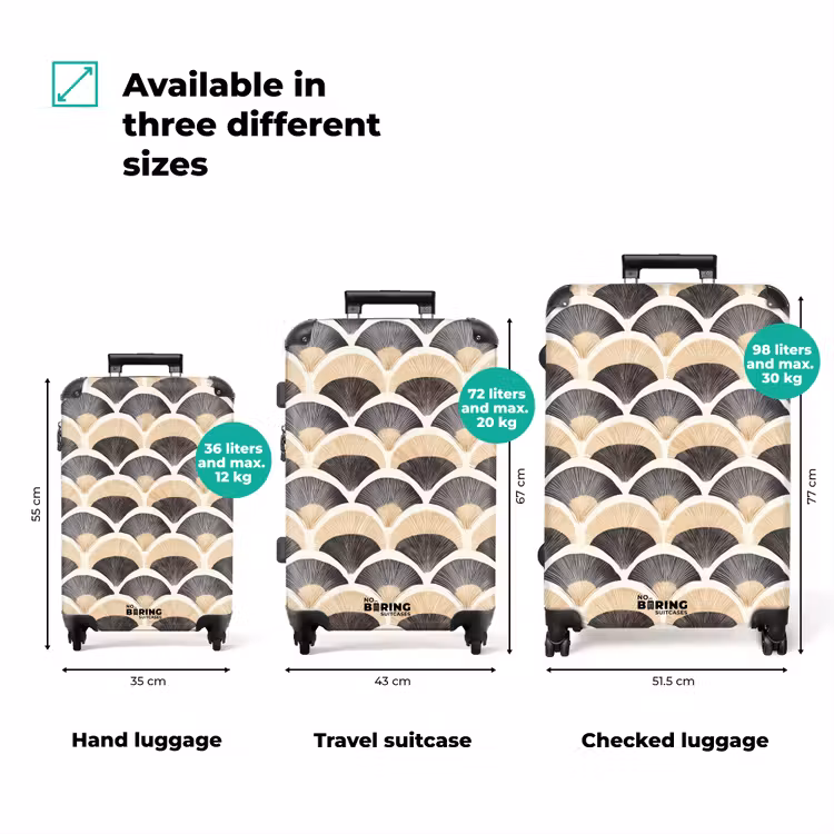 Suitcase - Fan - Pattern - Black - Beige — 3