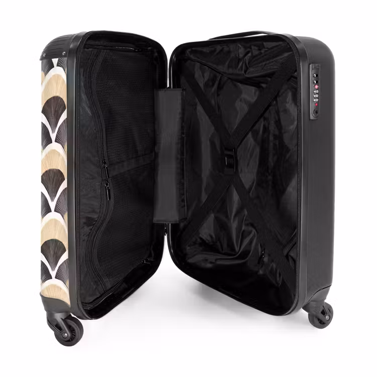 Suitcase - Fan - Pattern - Black - Beige — 5