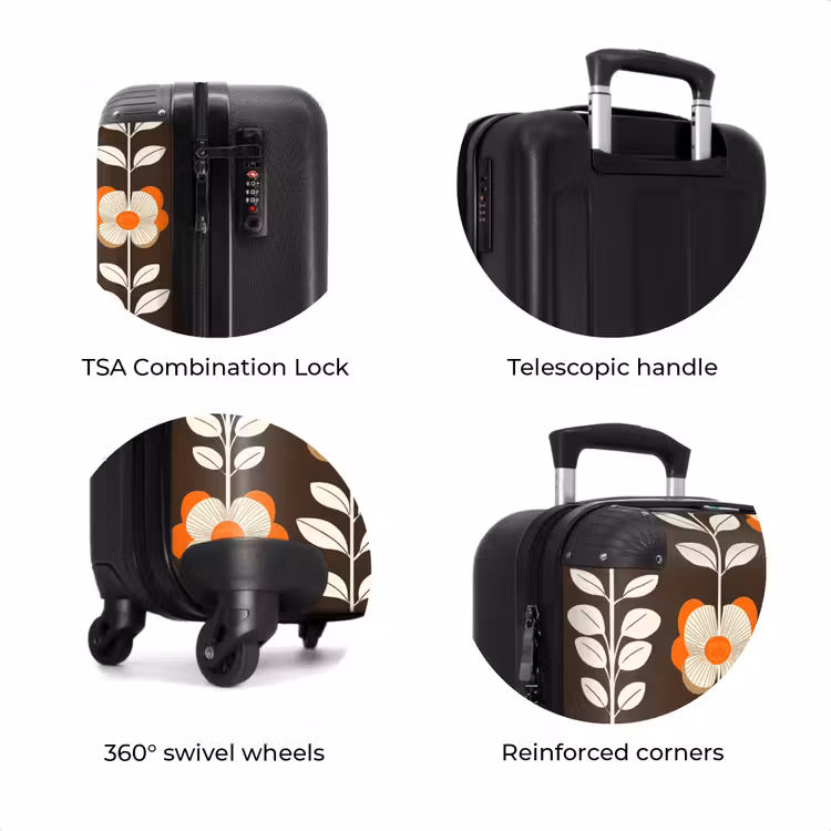 Suitcase - Flowers - Retro - Brown — 8