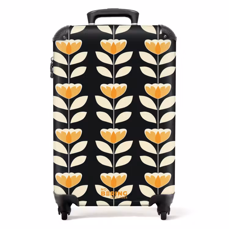 Suitcase - Retro - Flower - Black - Ochre yellow — 1