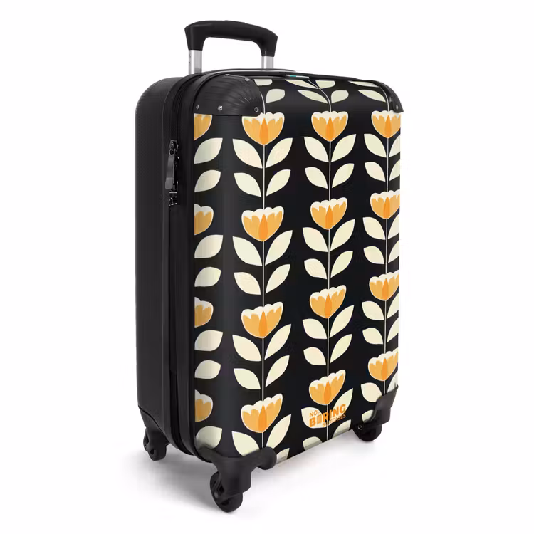 Suitcase - Retro - Flower - Black - Ochre yellow — 2