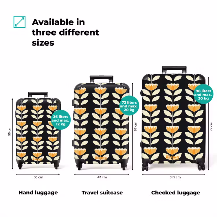 Suitcase - Retro - Flower - Black - Ochre yellow — 3