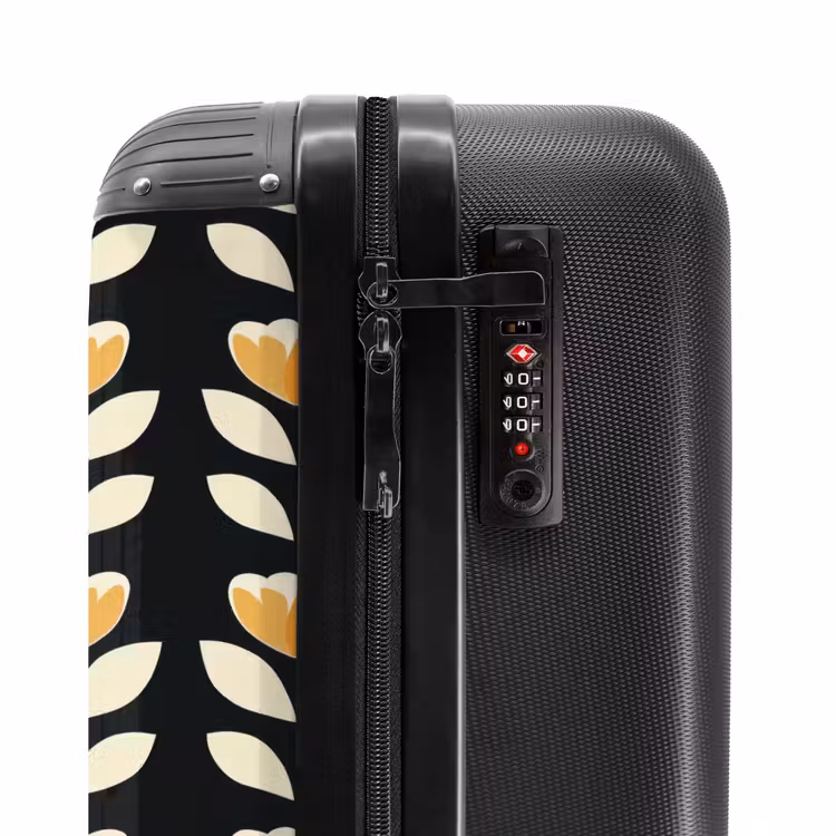 Suitcase - Retro - Flower - Black - Ochre yellow — 6