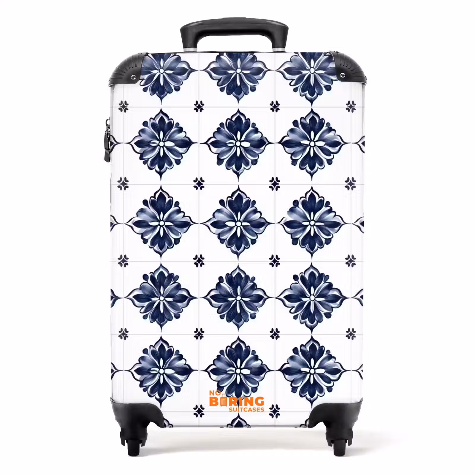 Suitcase - Tile pattern - Blue - White - Flower — 1