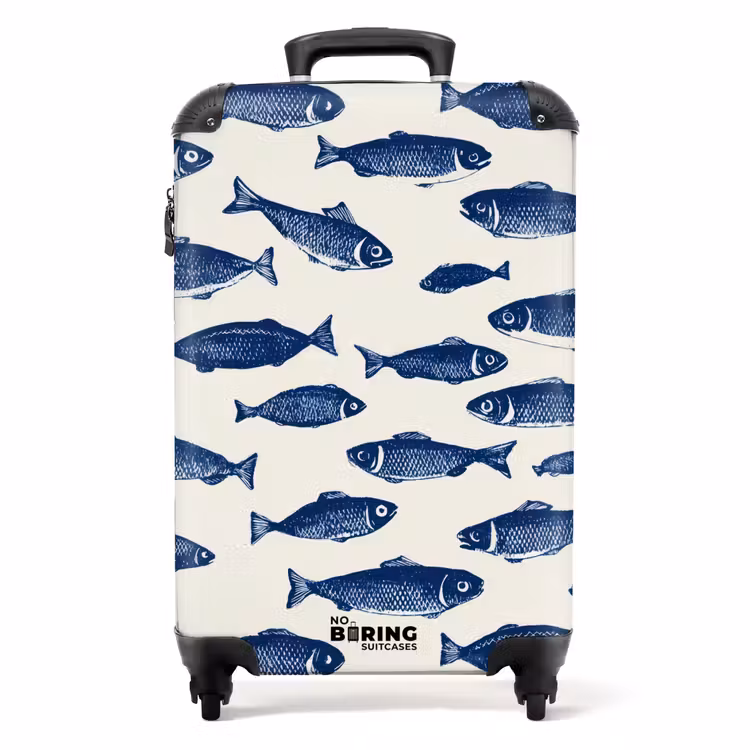 Suitcase - Fish - Pattern - Blue - White — 1