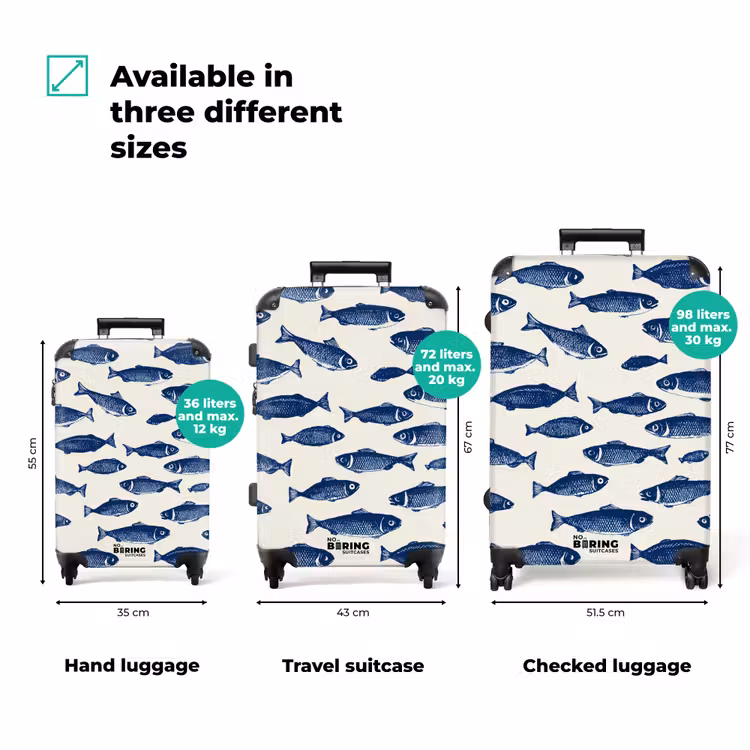 Suitcase - Fish - Pattern - Blue - White — 3