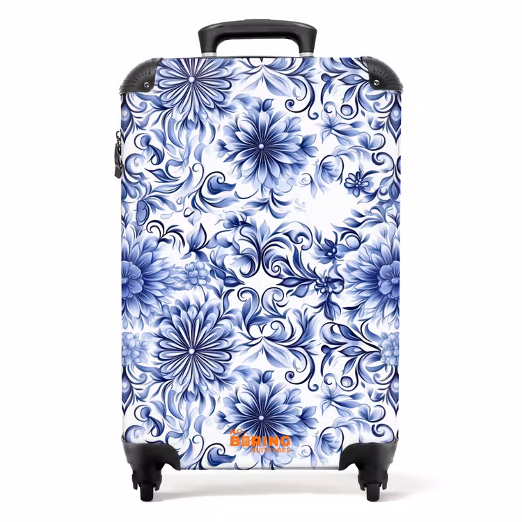 Suitcase - Flowers - Blue - Pattern - White — 1