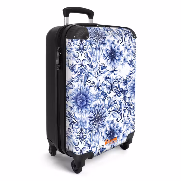 Suitcase - Flowers - Blue - Pattern - White — 2