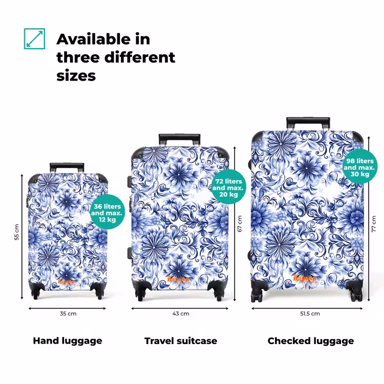 Suitcase - Flowers - Blue - Pattern - White — 3