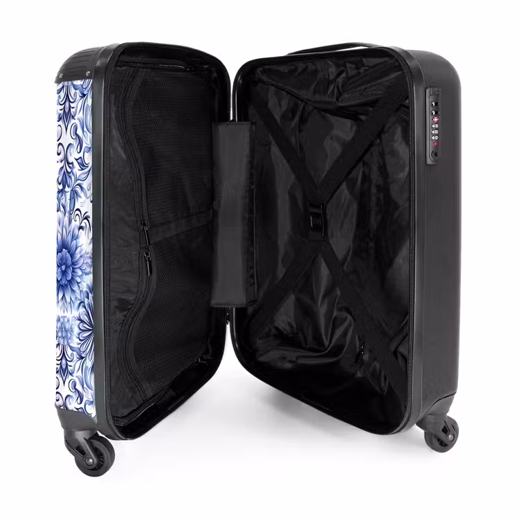 Suitcase - Flowers - Blue - Pattern - White — 5